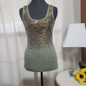 Express Green and Gold Sequin Tank Top